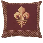 Framed Fleur De Lys Red Cushion - 19 in. x 19 in. Cotton by Charlotte Home Furnishings