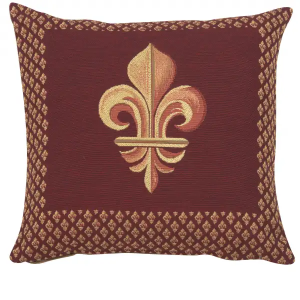 Framed Fleur De Lys Red Cushion - 19 in. x 19 in. Cotton by Charlotte Home Furnishings