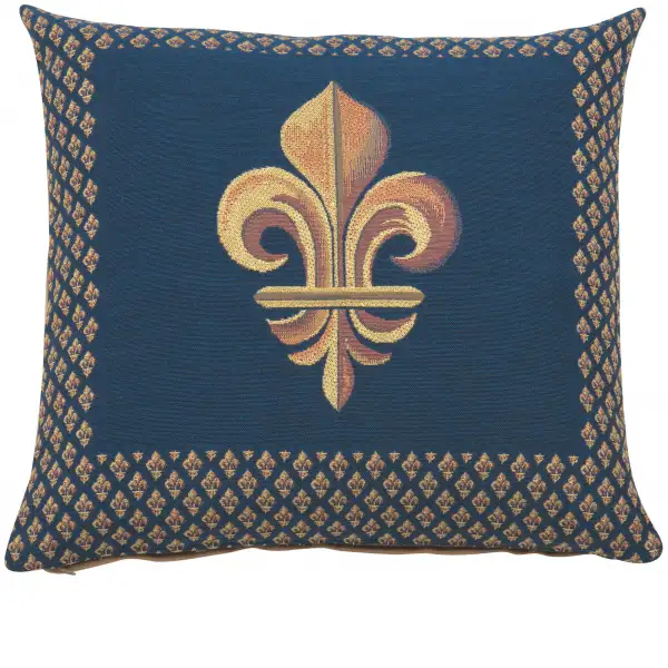 Framed Fleur de Lys Blue French Tapestry Cushion