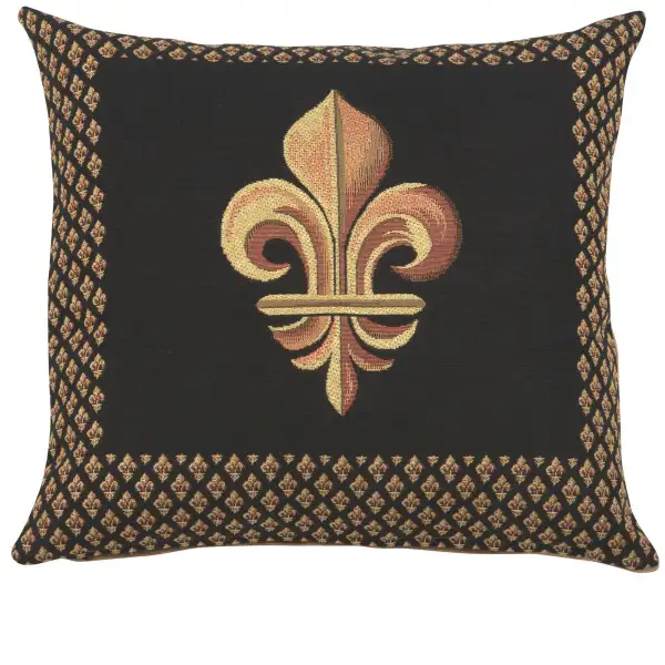 Framed Fleur De Lys Black Cushion - 19 in. x 19 in. Cotton by Charlotte Home Furnishings