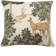 Unicorn and Does Forest White French Tapestry Cushion