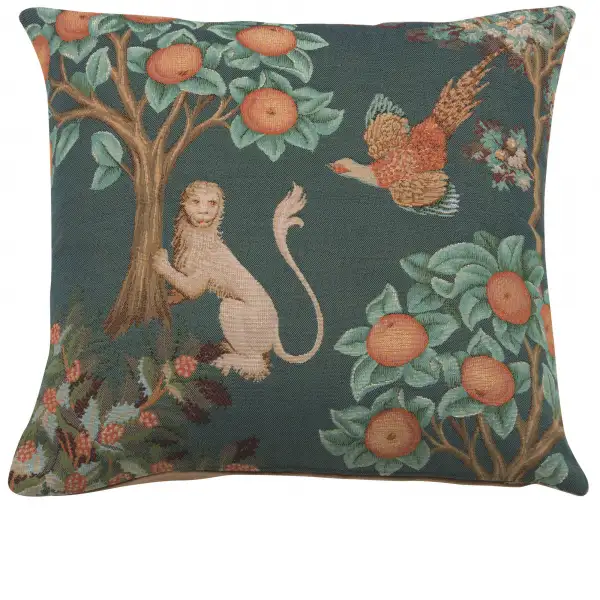 Lion And Pheasant Forest Blue Cushion - 19 in. x 19 in. Cotton by Charlotte Home Furnishings