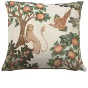 Lion and Pheasant Forest White Decorative Tapestry Pillow