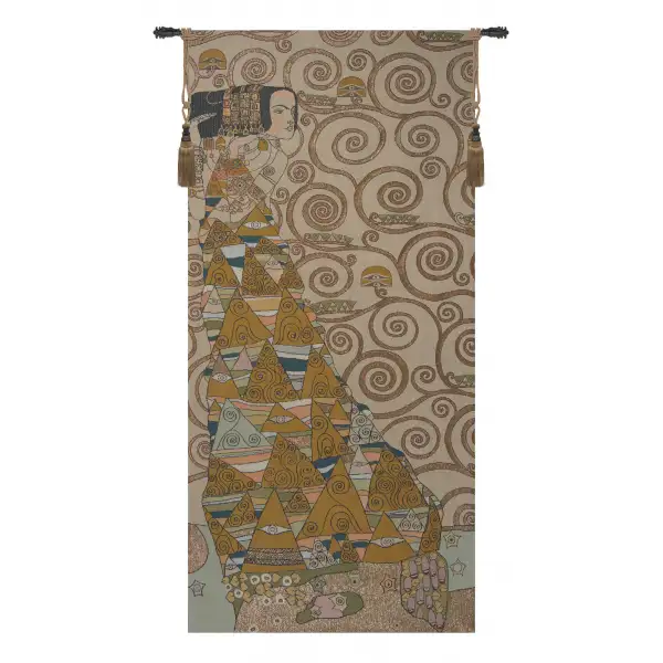 L'Attente Klimt A Gauche Clair French Wall Tapestry - 28 in. x 58 in. Cotton/Viscose/Polyester by Gustav Klimt