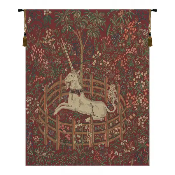 Unicorn In Captivity Red Belgian Tapestry - 34 in. x 42 in. Cotton/Viscose/Polyester by Charlotte Home Furnishings