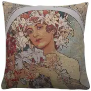 Flower by Mucha Decorative Pillow Cushion Cover