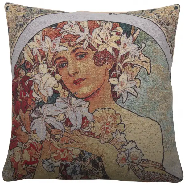 Flower by Mucha Couch Pillow