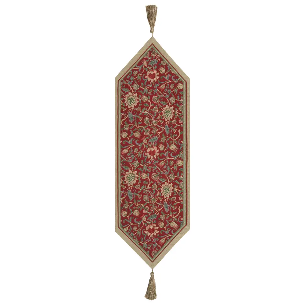 William Morris Design 45x13 in Belgian Table Runner - Fleur de Morris red