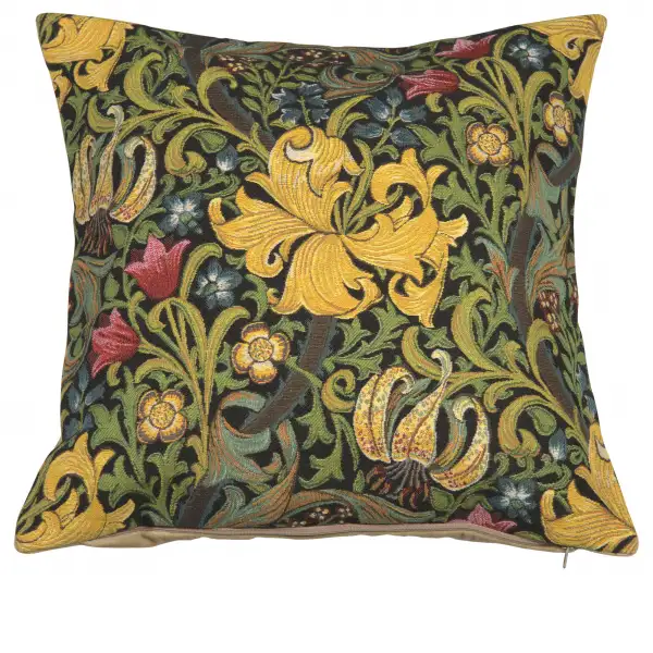 Golden Lily Black William Morris Belgian Cushion Cover - 18 in. x 18 in. Cotton/Polyester/Viscous by William Morris