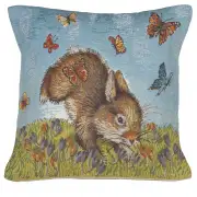 Bunny and Buterflies Decorative Tapestry Pillow