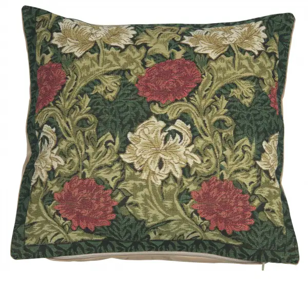 Chrysanthemum Multi Belgian Woven Tapestry Cushion Cover - 16x16" Hand Finished Square Pillow for Living Room - Decorative Throw Accent Pillow Cover for Sofa Bed Couch - Cushion Cover for Indoor Use