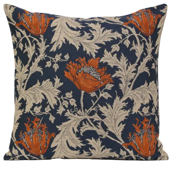 Anemone Blue Rust Belgian Cushion Cover - 16 in. x 16 in. Cotton/Viscose/Polyester by William Morris