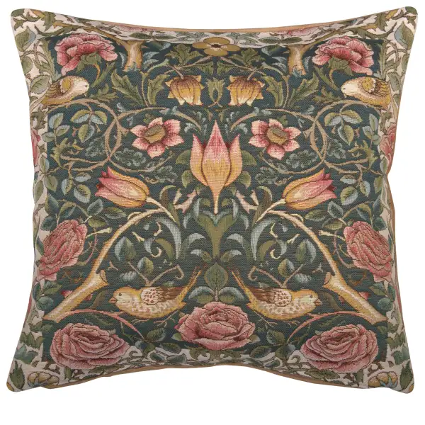 Roses and Birds Blue French Tapestry Cushion