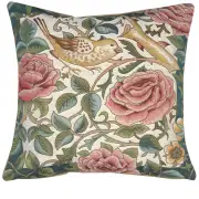 Zoom Bird And Roses White Cushion - 19 in. x 19 in. Cotton/Polyester/Viscose by William Morris