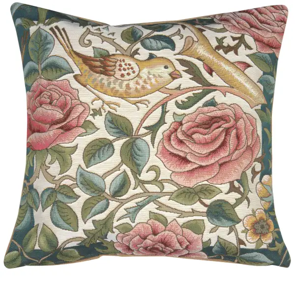 Zoom Bird and Roses White Cushion