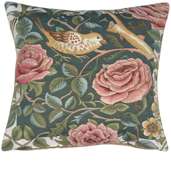 Zoom Bird and Roses Blue Cushion