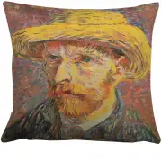 Van Gogh's Self Portrait with Straw Hat Large European Cushion Cover