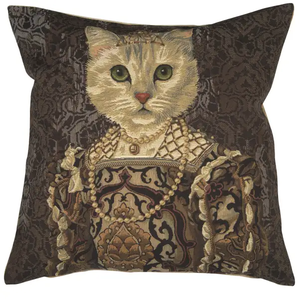 Cat With Crown B Belgian Cushion Cover - 18 in. x 18 in. Cotton by Charlotte Home Furnishings
