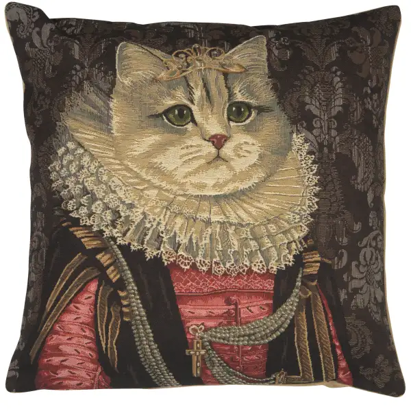 Cat With Crown C Belgian Cushion Cover - 18 in. x 18 in. Cotton by Charlotte Home Furnishings