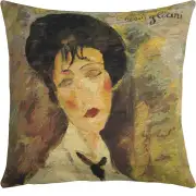 Woman With A Black Tie II Belgian Cushion Cover - 18 in. x 18 in. Cotton by Almedo Modigliani