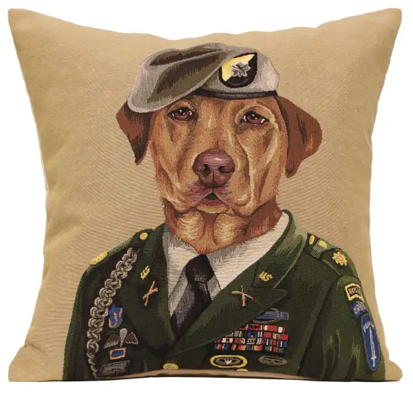 Chien Militaire Green Belgian Cushion Cover - 18 in. x 18 in. Cotton by Thierry Poncelet