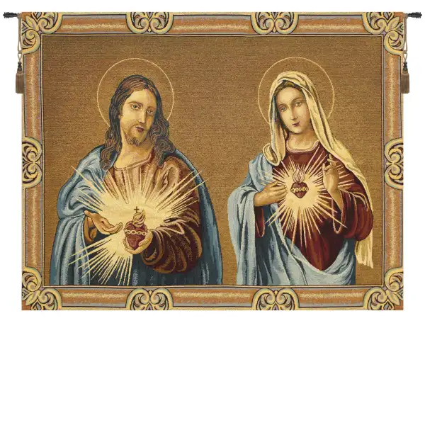 Sacro Cuore Gesu E Maria Italian Tapestry Wall Hanging