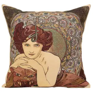 Mucha Emeraude I Belgian Sofa Pillow Cover