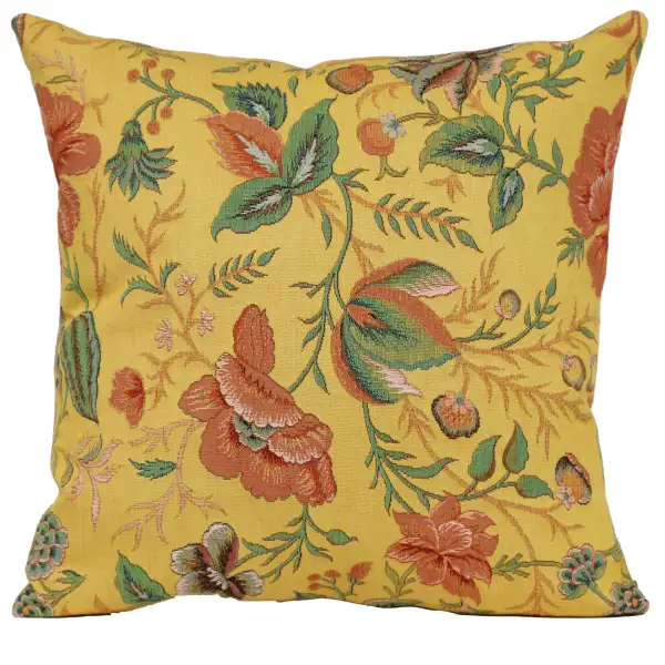 Peony Yellow B French Tapestry Cushion