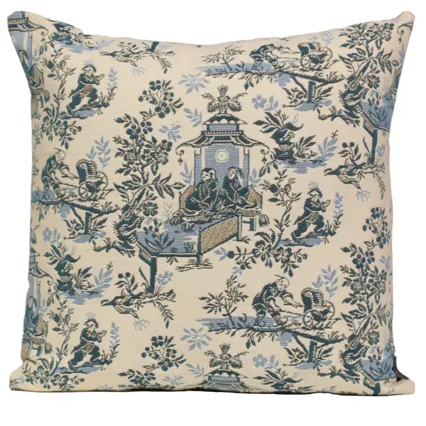 The Chinese on a Wheelbarrow Kiosk Blue French Couch Cushion