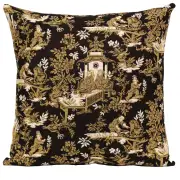 The Chinese on a Wheelbarrow Kiosk Black French Tapestry Cushion