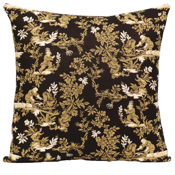 The Chinese on a Wheelbarrow Black French Tapestry Cushion
