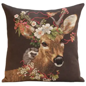 Forest Stag Brown Belgian Cushion Cover - 18 in. x 18 in. Cotton by Charlotte Home Furnishings Inc