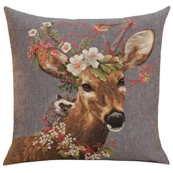 Forest Stag Grey Belgian Cushion Cover