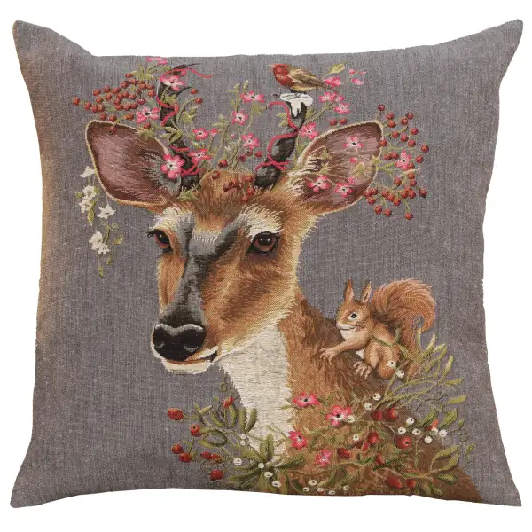 Forest Deer Grey Belgian Cushion Cover