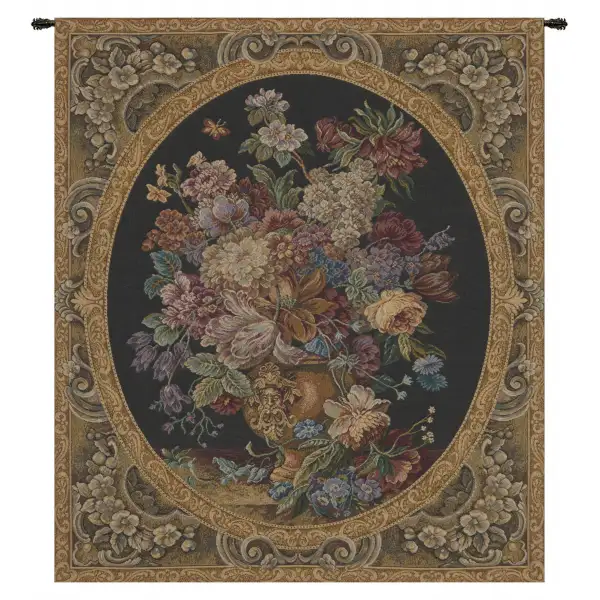 Floral Composition in Vase Dark Green Italian Tapestry Wall Hanging