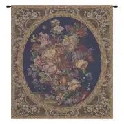 Floral Composition in Vase Dark Blue Italian Tapestry Wall Hanging