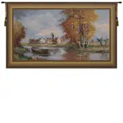 Riverside Flemish Village Belgian Tapestry Wall Hanging