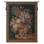 Terracotta Floral Bouquet Black Belgian Tapestry Wall Hanging - 32 in. x 42 in. Cotton/Treveria/Wool by Jan Van Huysum