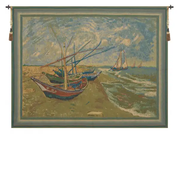 Van Goghs Fishing Boats Belgian Tapestry Wall Hanging