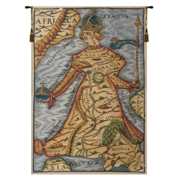 Ptolemaeus Map Belgian Tapestry Wall Hanging - 38 in. x 56 in. CottonWool by Charlotte Home Furnishings