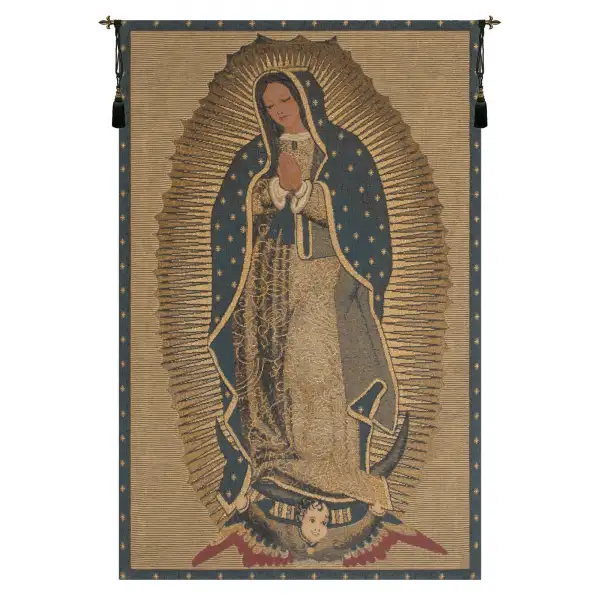 La Virgen De Guadelupe Belgian Tapestry Wall Hanging - 19 in. x 27 in. Cotton/viscose/goldthreadembellishments by Alberto Passini