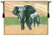 Elephants Belgian Tapestry - 68 in. x 52 in. Cotton/Viscose/Polyester by Charlotte Home Furnishings
