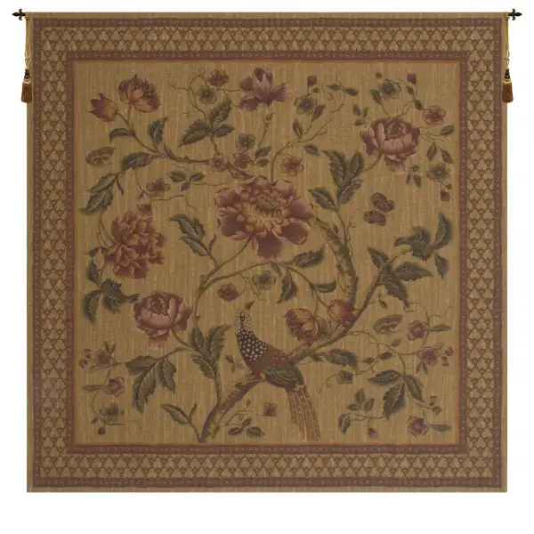 Birds Of Paradise With Border Belgian Tapestry - 52 in. x 52 in. SoftCottonChenille by Charlotte Home Furnishings