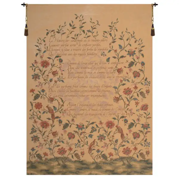 French Poem And Birds Belgian Tapestry - 54 in. x 72 in. SoftCottonChenille by Charlotte Home Furnishings