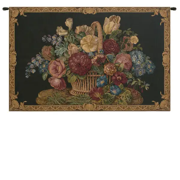 Flower Basket Black II Italian Tapestry - 42 in. x 24 in. Cotton/Viscose/Polyester by Charlotte Home Furnishings