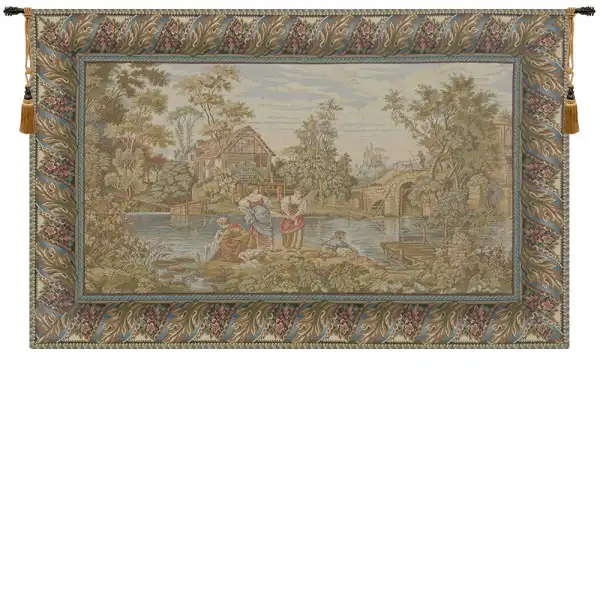 Washing Day At The Mill Horizontal Italian Tapestry - 65 in. x 45 in. Cotton/Viscose/Polyester by Francois Boucher