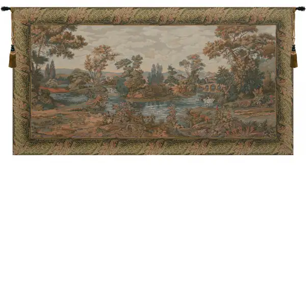 Swan in the Lake Large with Border Italian Tapestry Wall Hanging