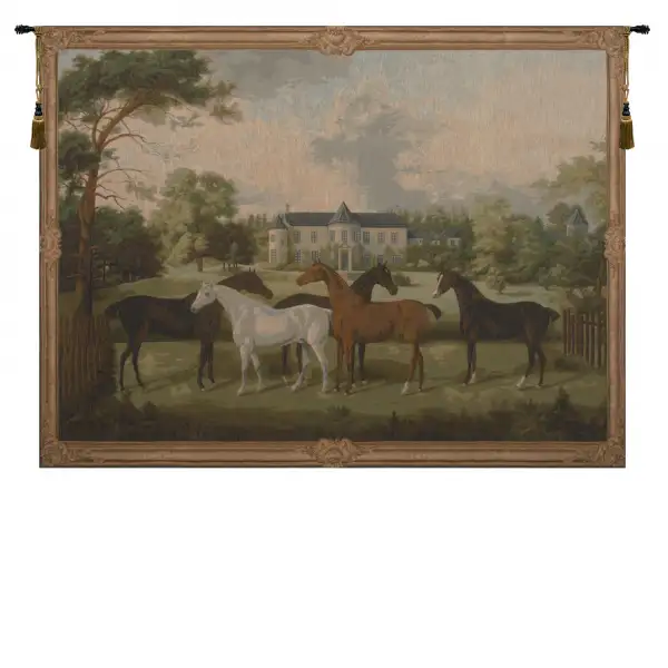 Five English Horses French Wall Tapestry - 58 in. x 42 in. Wool/cotton/others by Friedrich Wilhelm Keyl