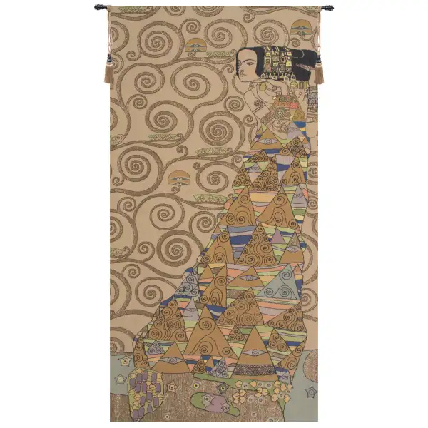 L'Attente Klimt A Droite Clair French Wall Tapestry - 18 in. x 38 in. Cotton/Viscose/Polyester by Gustav Klimt