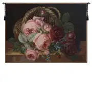 Silk Basket of Flowers Black French Tapestry Wall Hanging